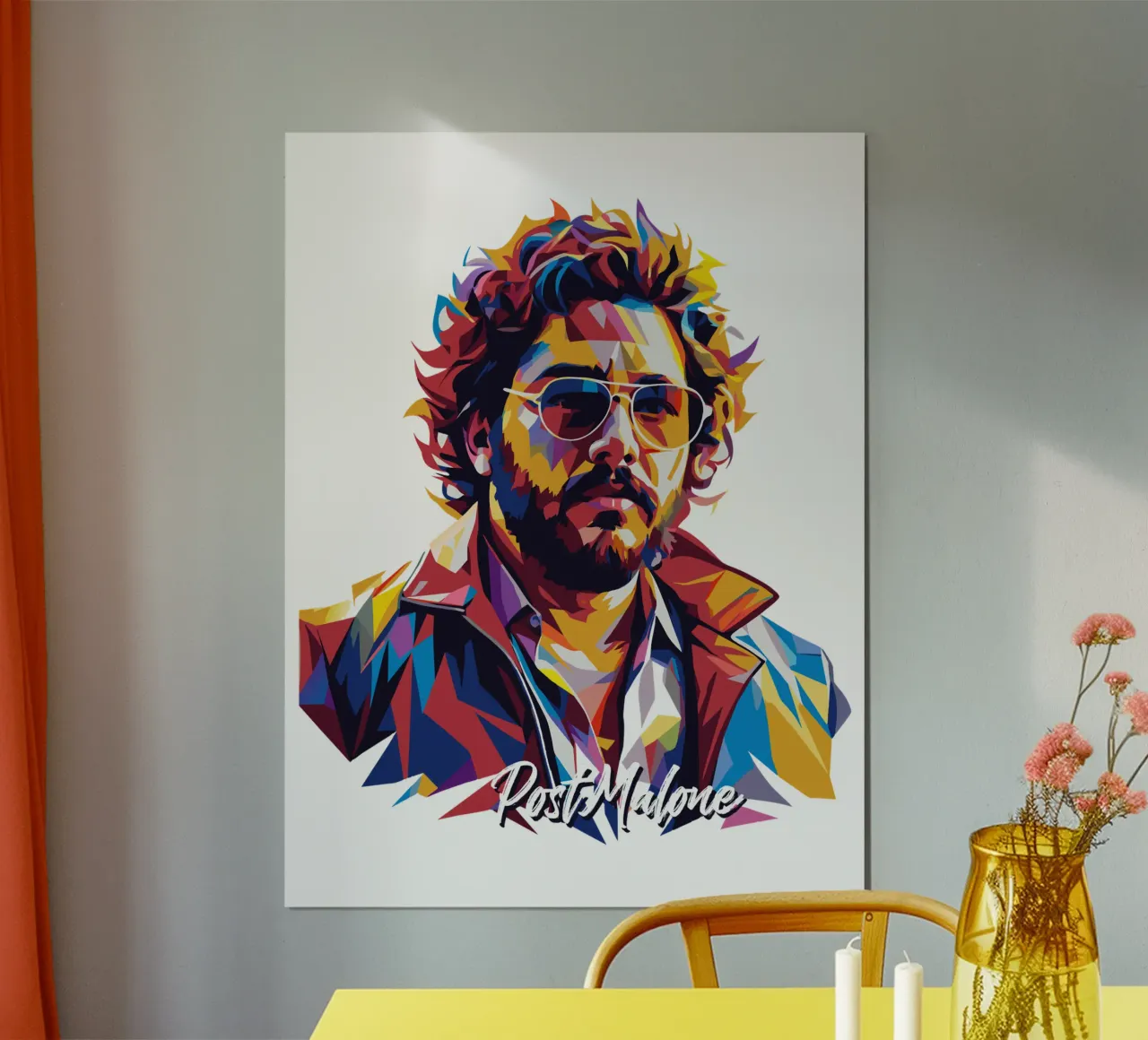 Ritratto di Post Malone Pop Art poster con telaio in alluminio da vectorartnesia