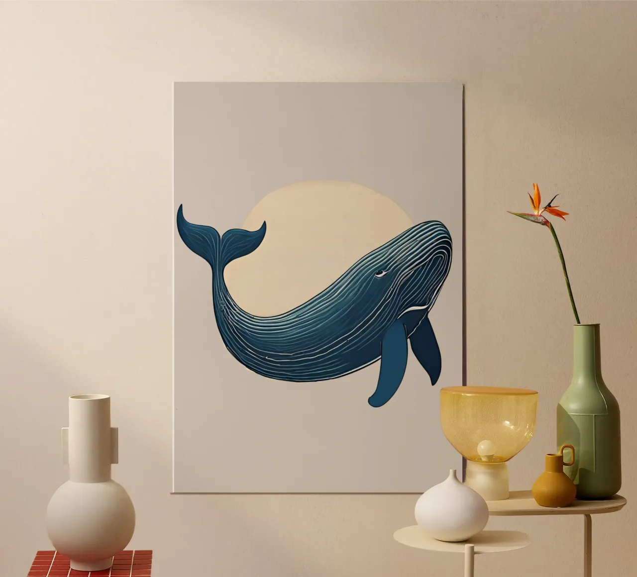 Whale of Wonder poster with wooden frame by Doodle Dreams Art