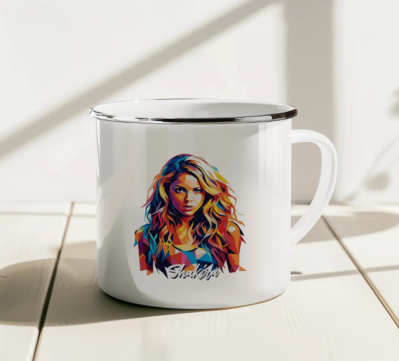 Shakira Portrait Pop Art tazza in smalto da vectorartnesia