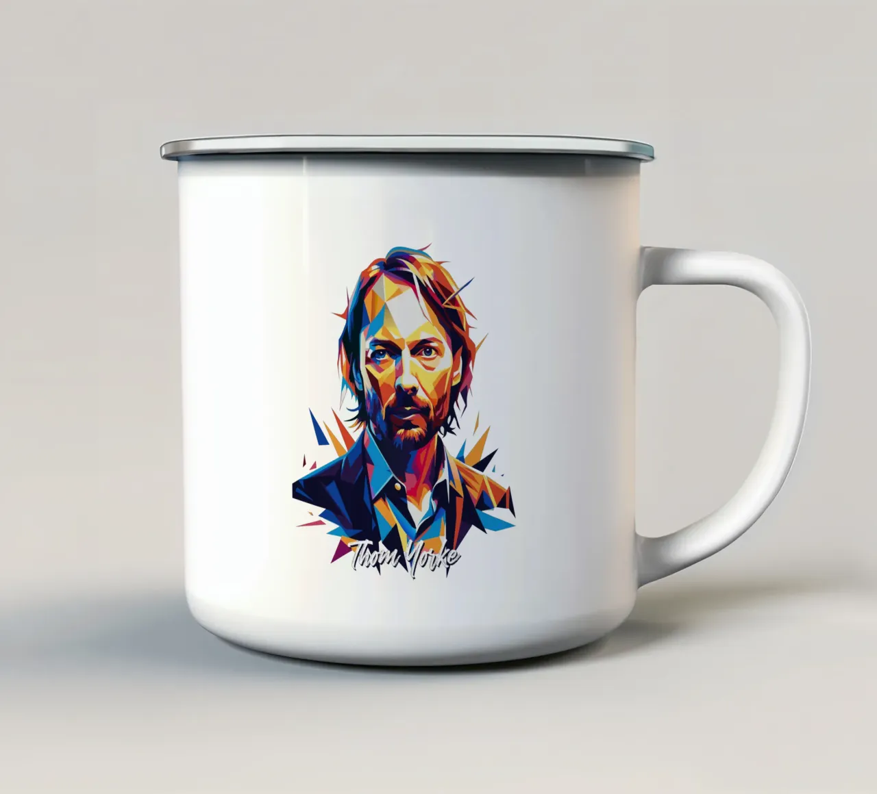 Ritratto di Thom Yorke Pop Art tazza in smalto da vectorartnesia