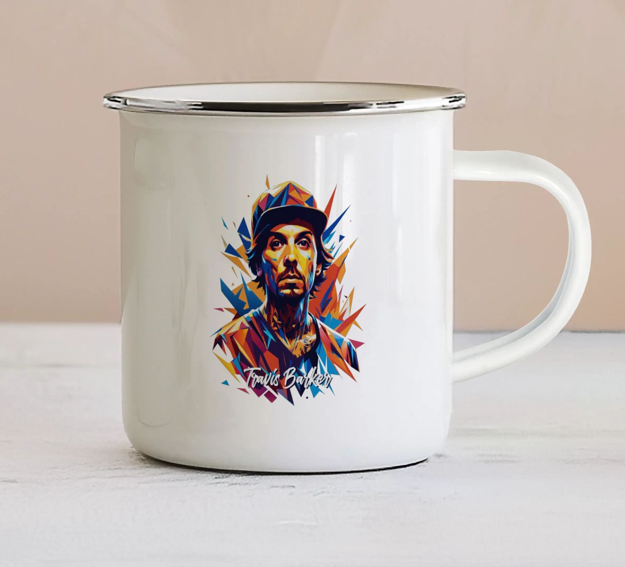 Travis Barker Ritratto Pop Art tazza in smalto da vectorartnesia