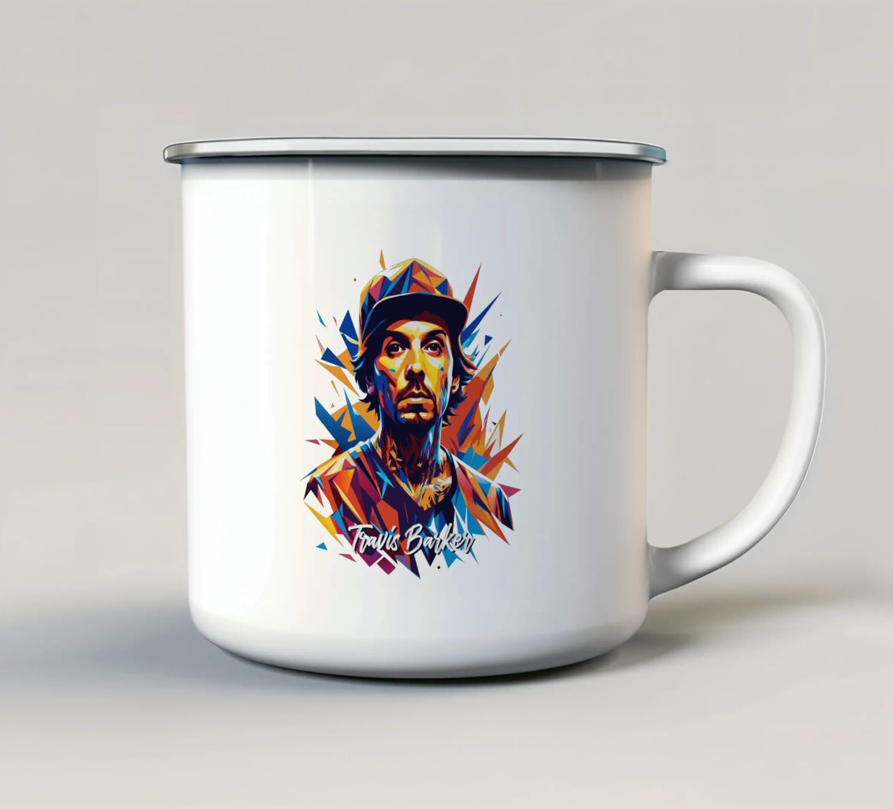 Travis Barker Ritratto Pop Art tazza in smalto da vectorartnesia