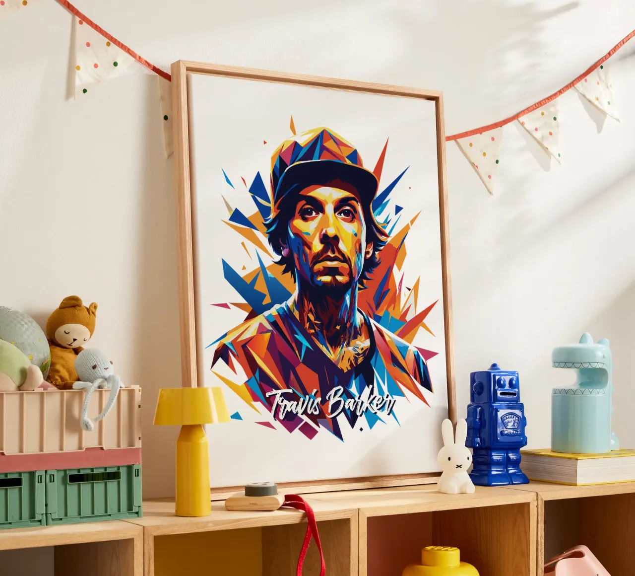 Travis Barker Portret Pop Art canvas met Baklijst van vectorartnesia