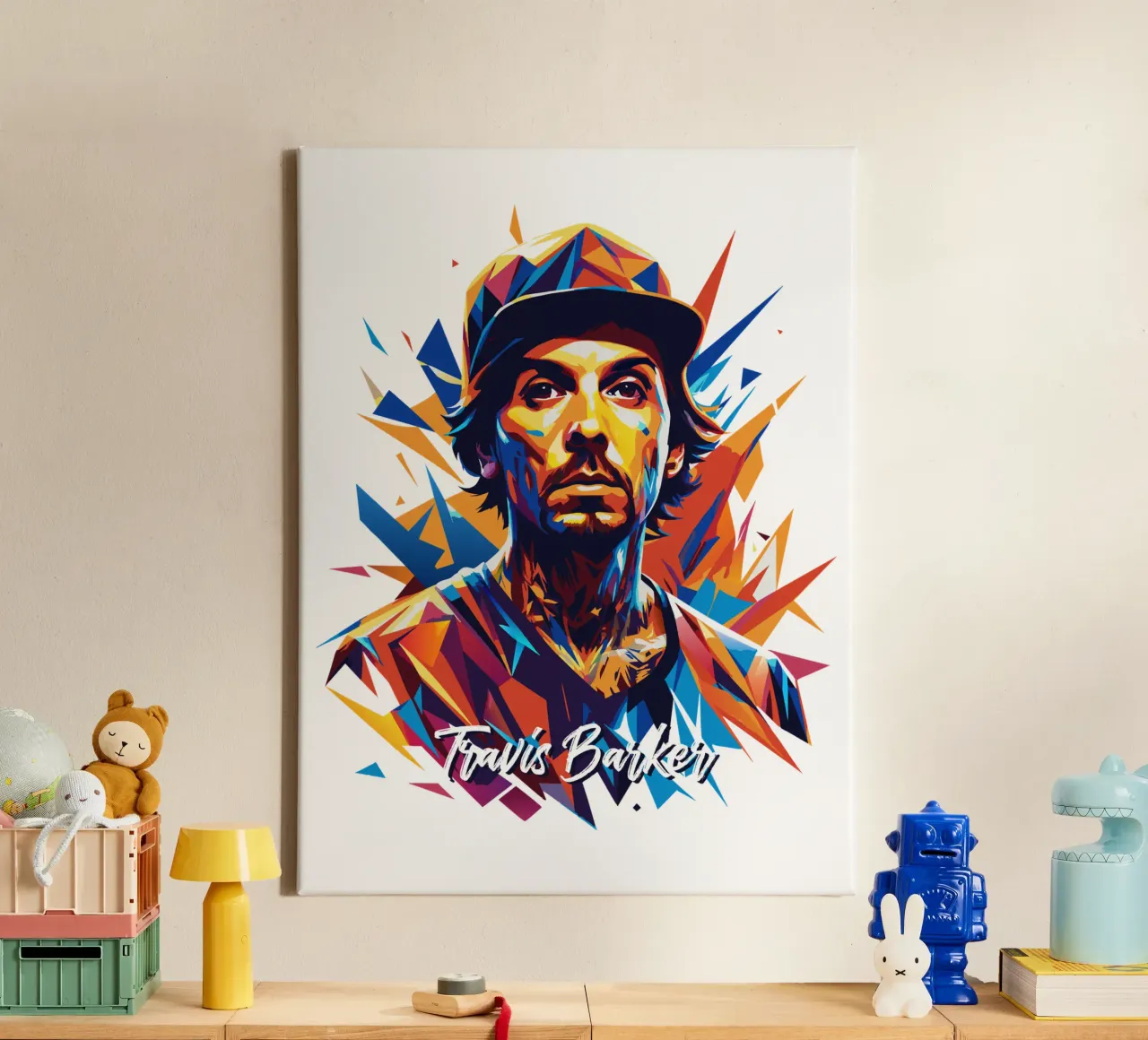 Travis Barker Portret Pop Art canvas met Baklijst van vectorartnesia