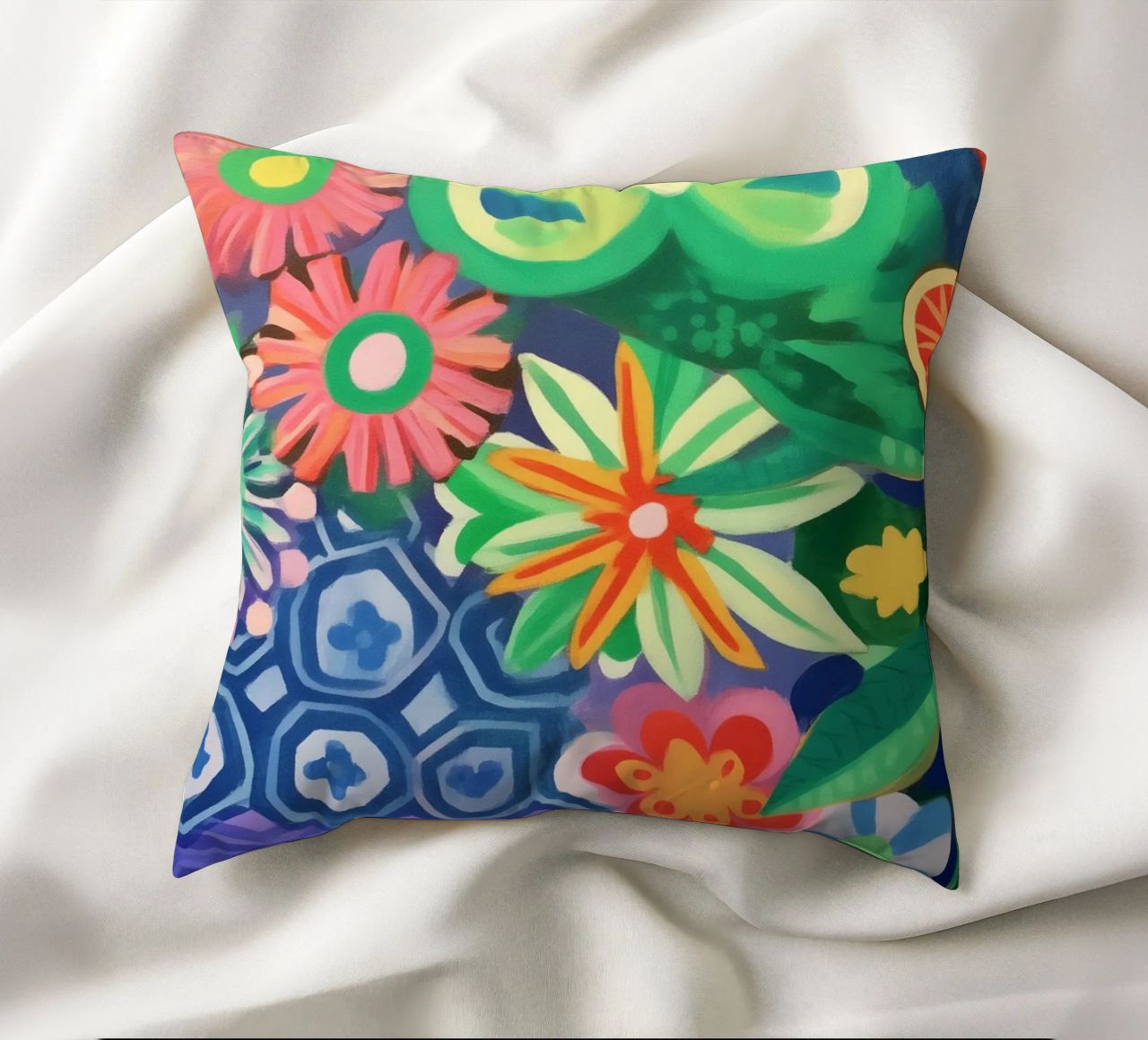 Dancing flower colours decorative cushion by Carinaprint
