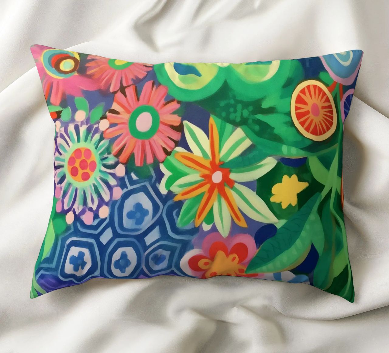 Dancing flower colours decorative cushion by Carinaprint