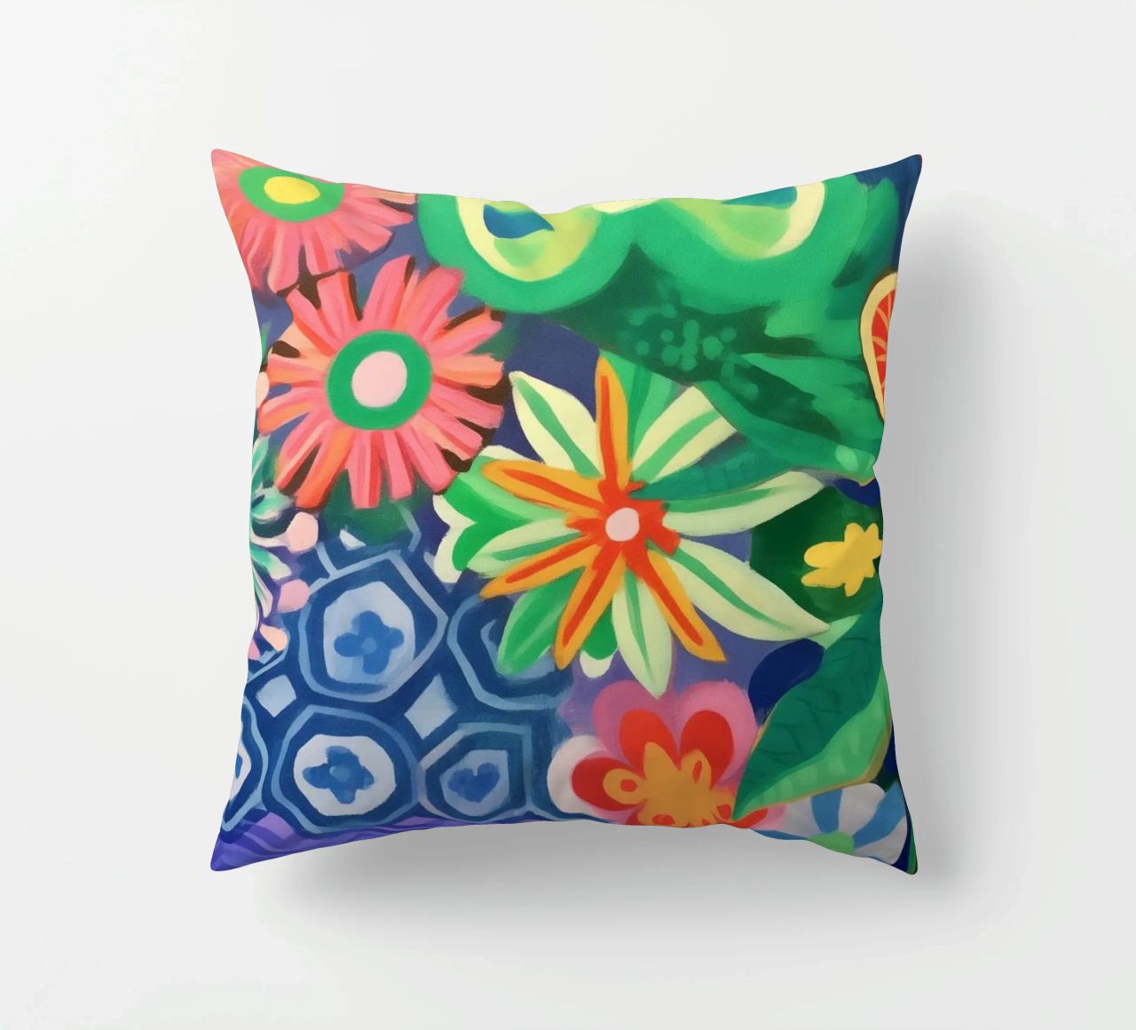 Dancing flower colours decorative cushion by Carinaprint