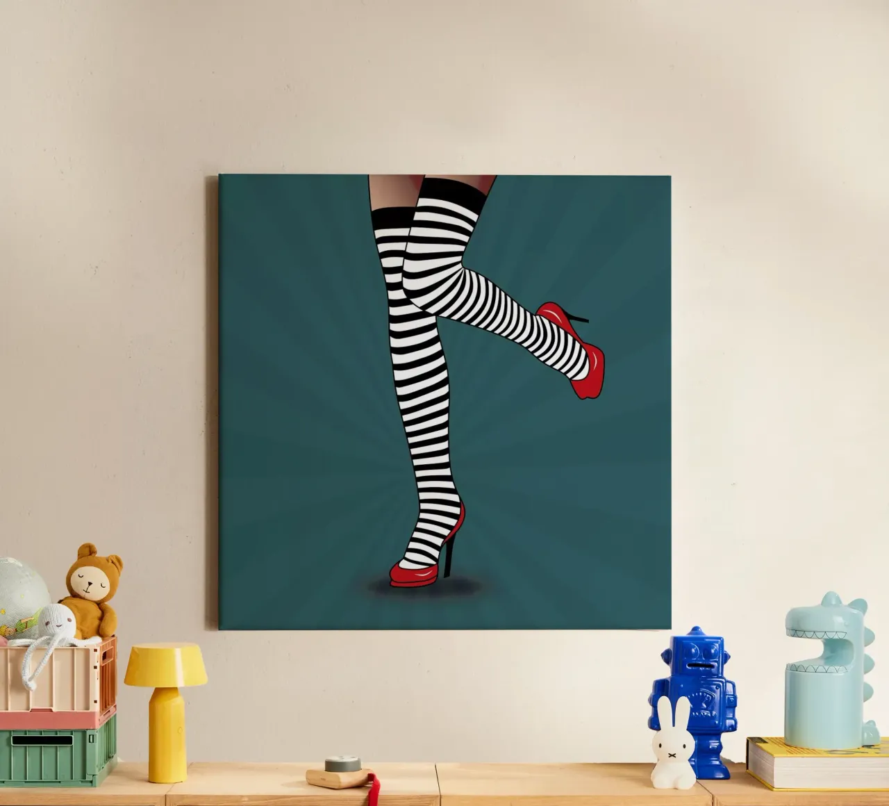 Feet with striped tights 2 canvas met Baklijst van Mark Ashkenazi