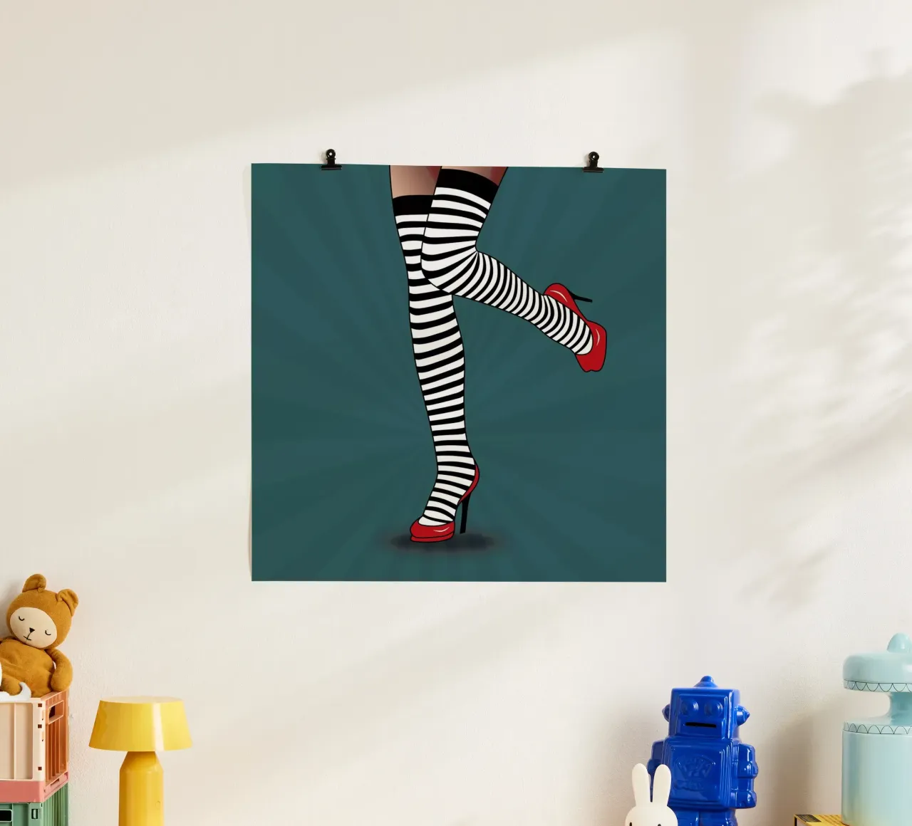Feet with striped tights 2 poster con telaio in alluminio da Mark Ashkenazi