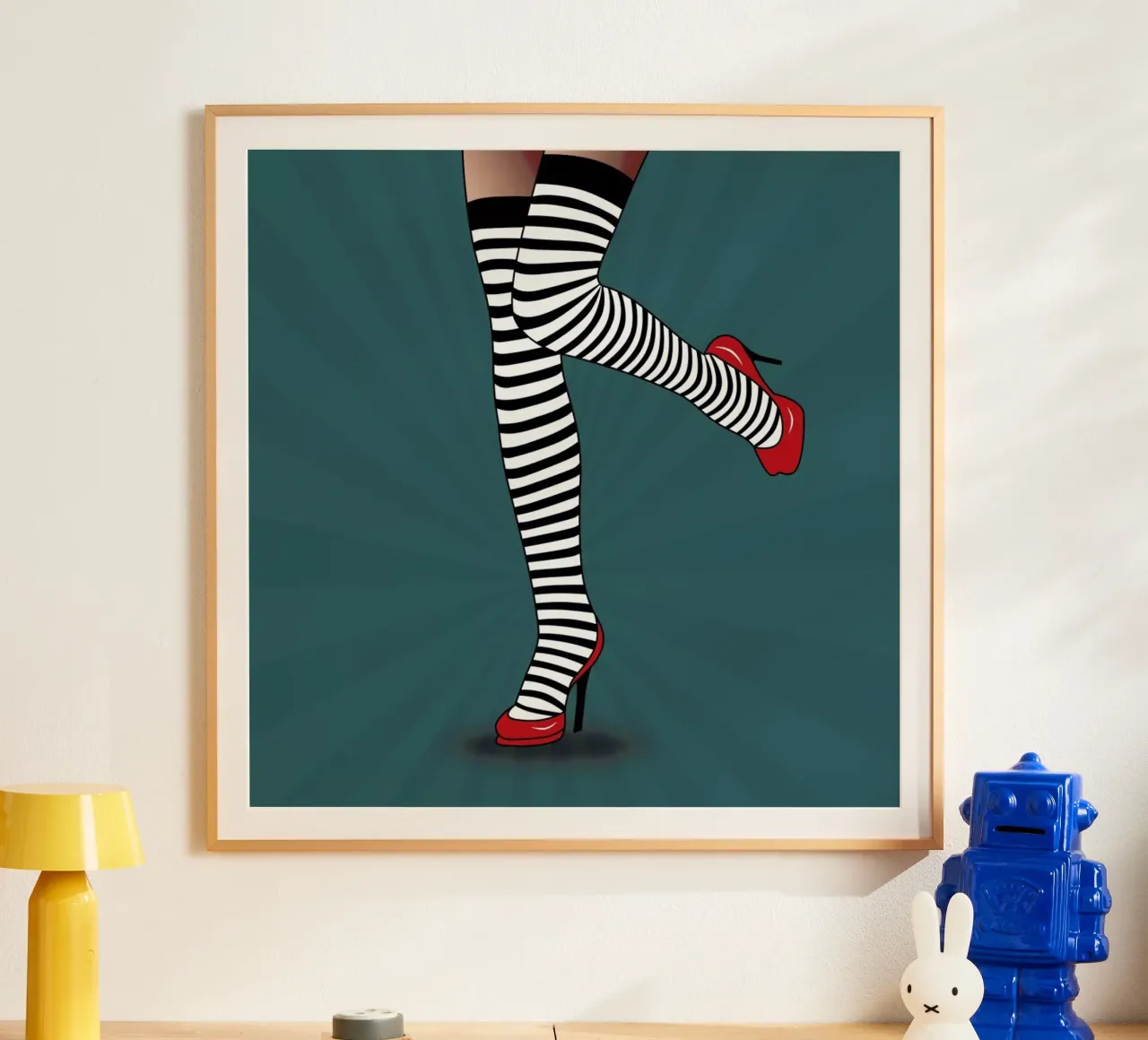 Feet with striped tights 2 poster con telaio in alluminio da Mark Ashkenazi