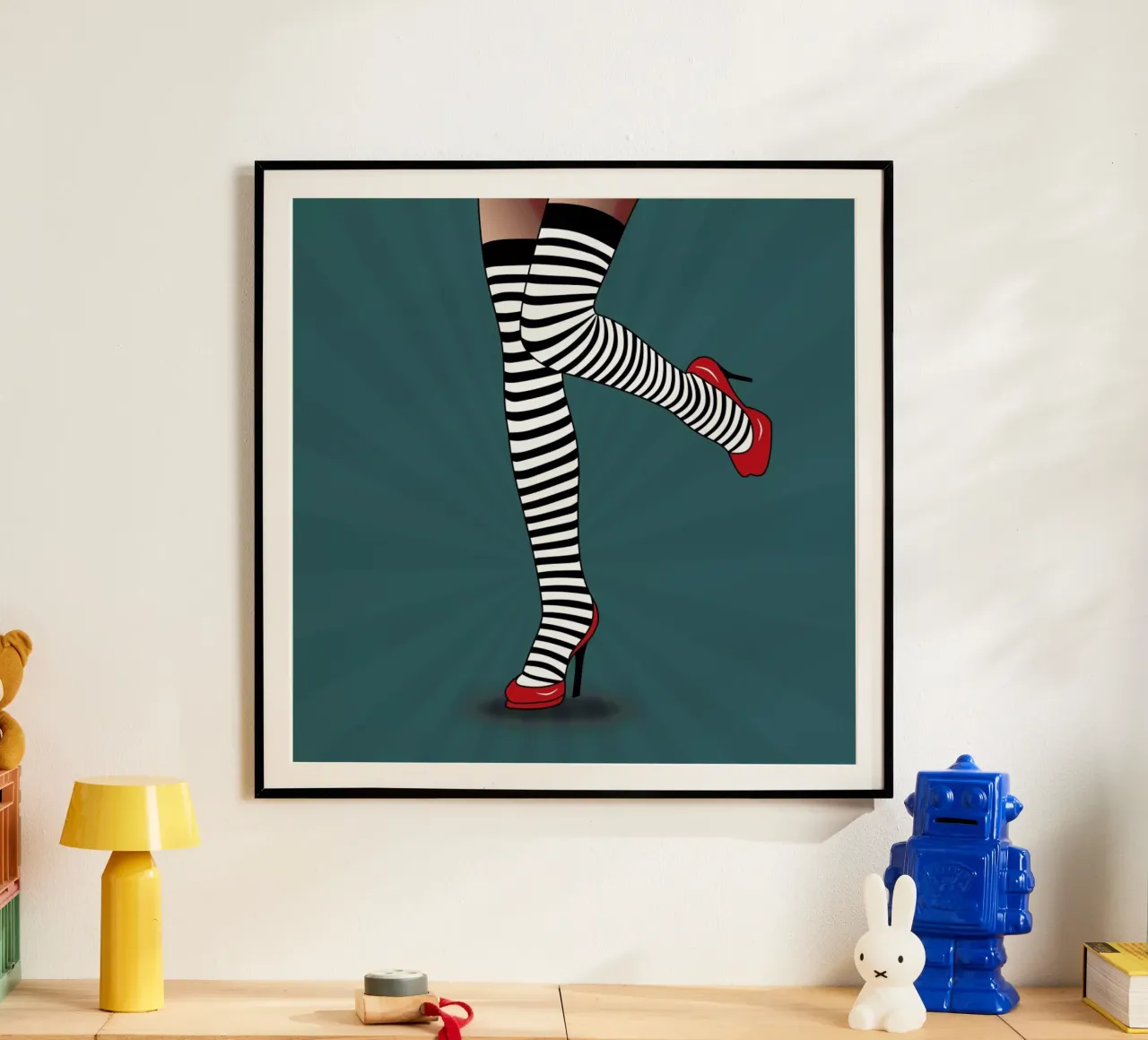 Feet with striped tights 2 poster con telaio in alluminio da Mark Ashkenazi