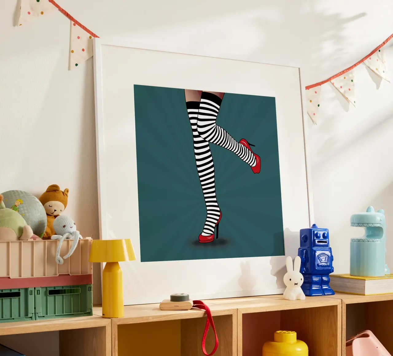 Feet with striped tights 2 poster con telaio in alluminio da Mark Ashkenazi