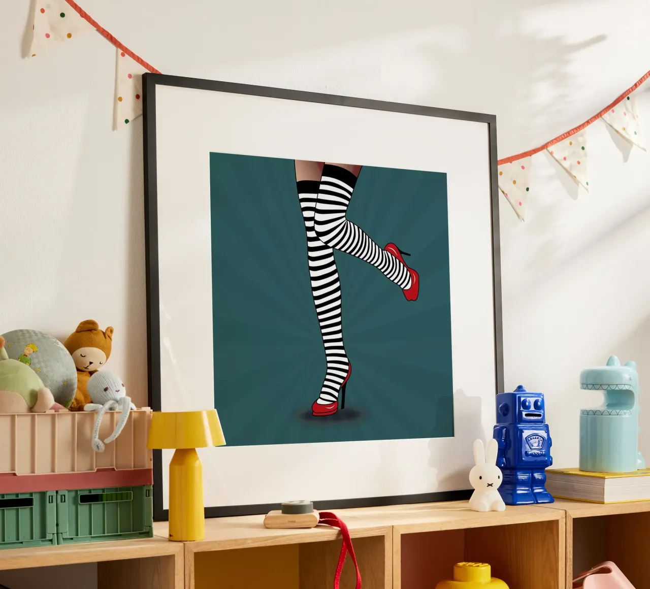 Feet with striped tights 2 poster con telaio in alluminio da Mark Ashkenazi