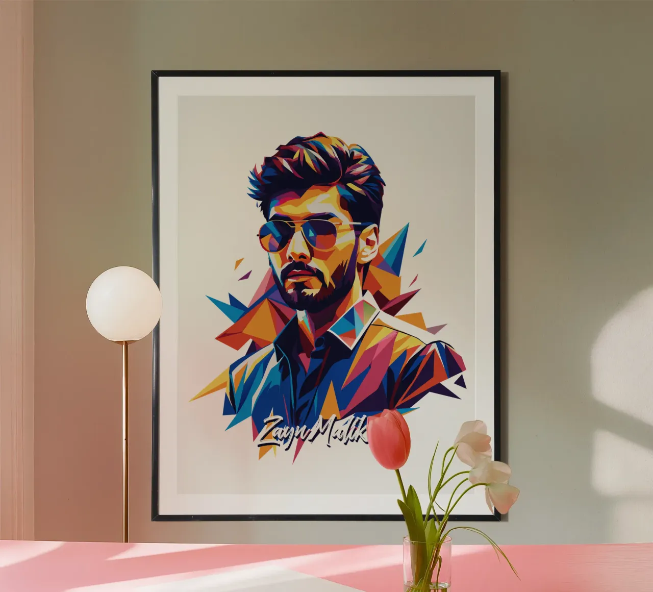 Zayn Malik Ritratto Pop Art poster con telaio in legno da vectorartnesia