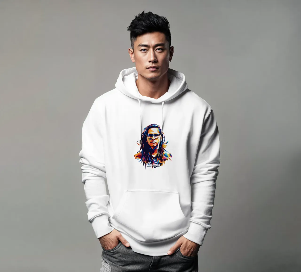 Ritratto pop art di Skrillex felpa con cappuccio da vectorartnesia
