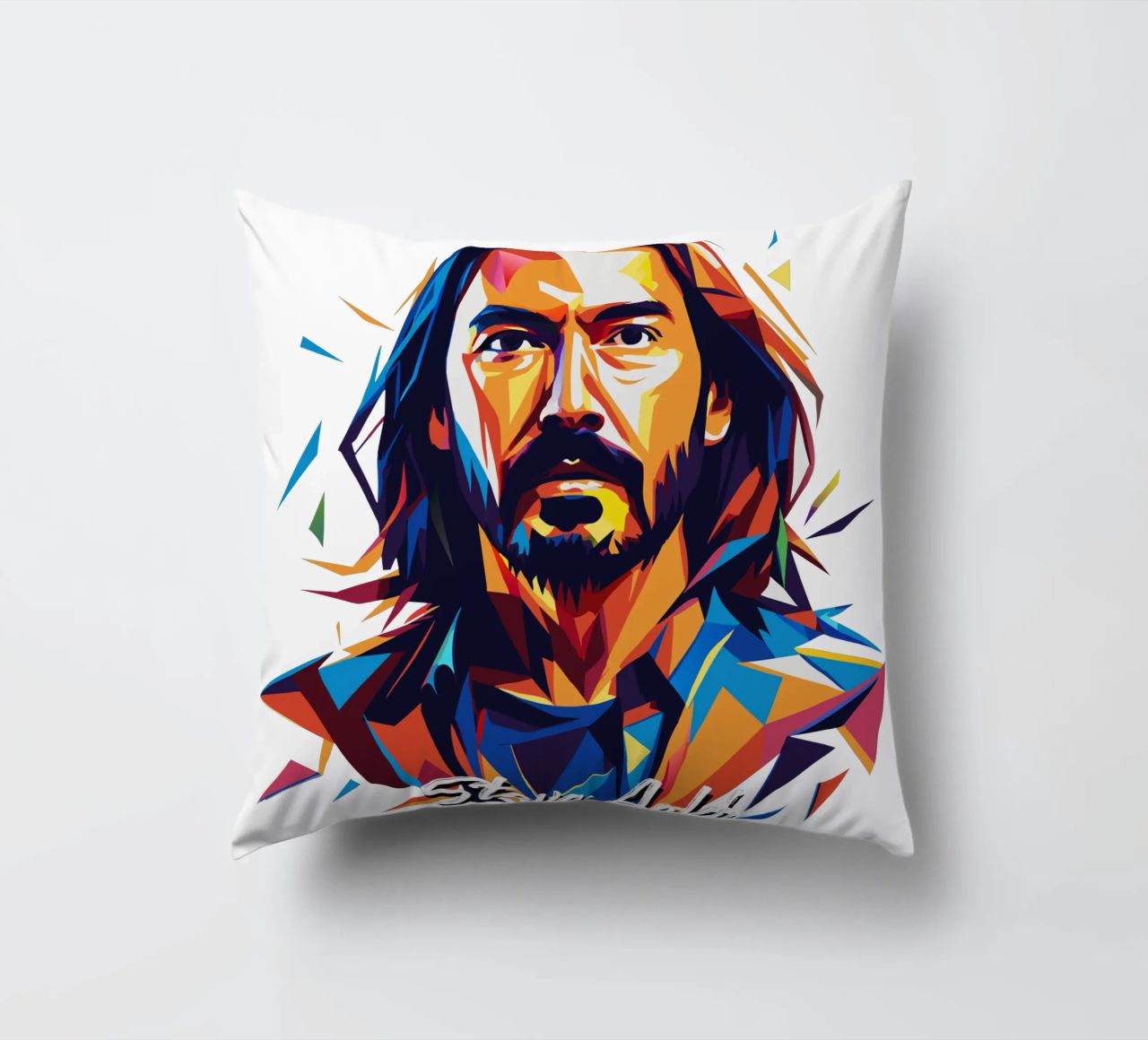Ritratto pop art di Steve Aoki cuscino da vectorartnesia