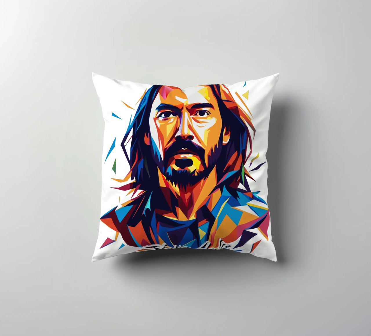Ritratto pop art di Steve Aoki cuscino da vectorartnesia
