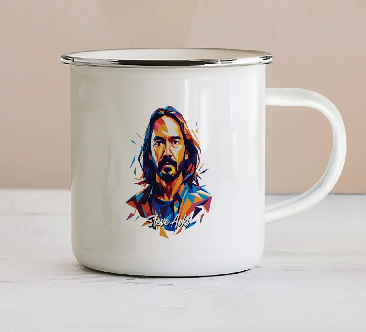 Portrait Pop Art de Steve Aoki mug en émail de vectorartnesia