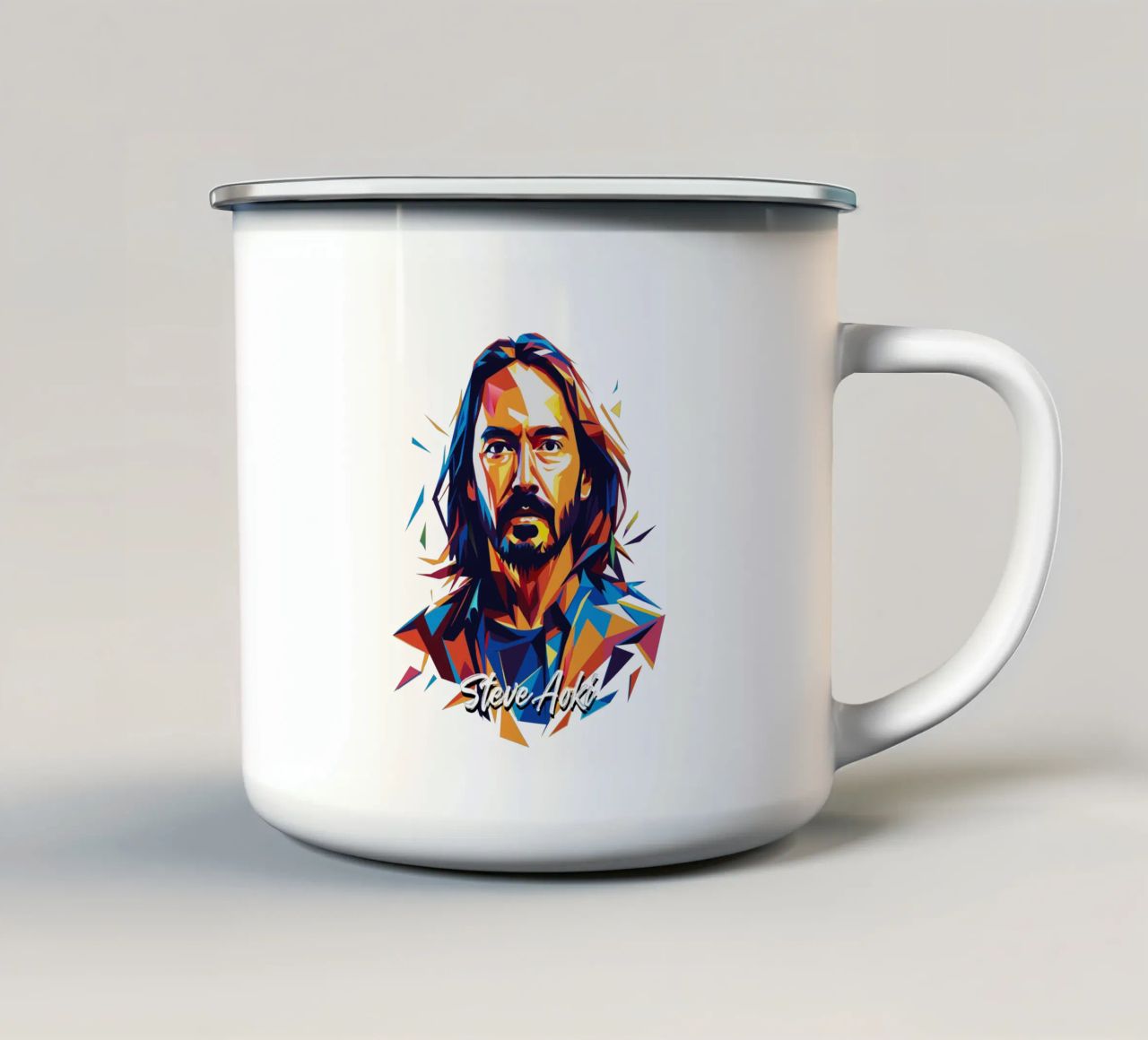 Ritratto pop art di Steve Aoki tazza in smalto da vectorartnesia