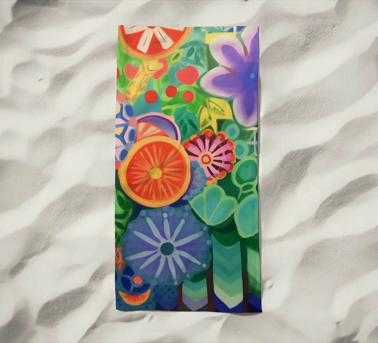 Un'esplosione di fiori colorati telo mare da Carinaprint