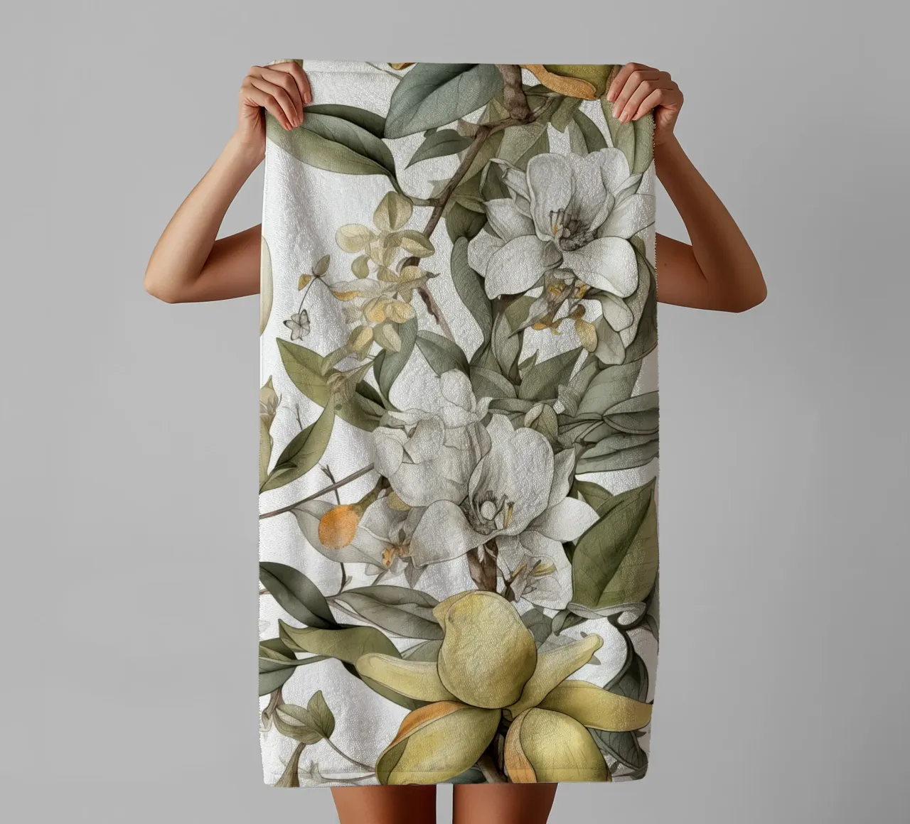 Zitronen Blumen Natur Kunst Handtuch von Justyna Jaszke JBJart