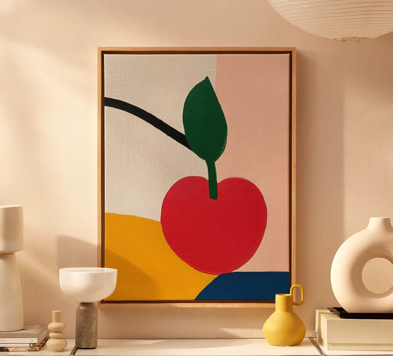 Ciliegia geometrica tela con Cornice a cassetta da Pop and Fruits - Affiches & posters