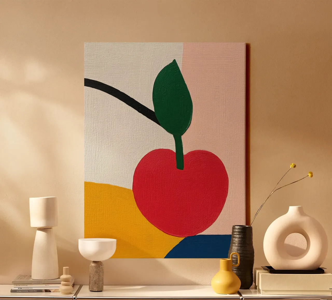 Ciliegia geometrica tela con Cornice a cassetta da Pop and Fruits - Affiches & posters
