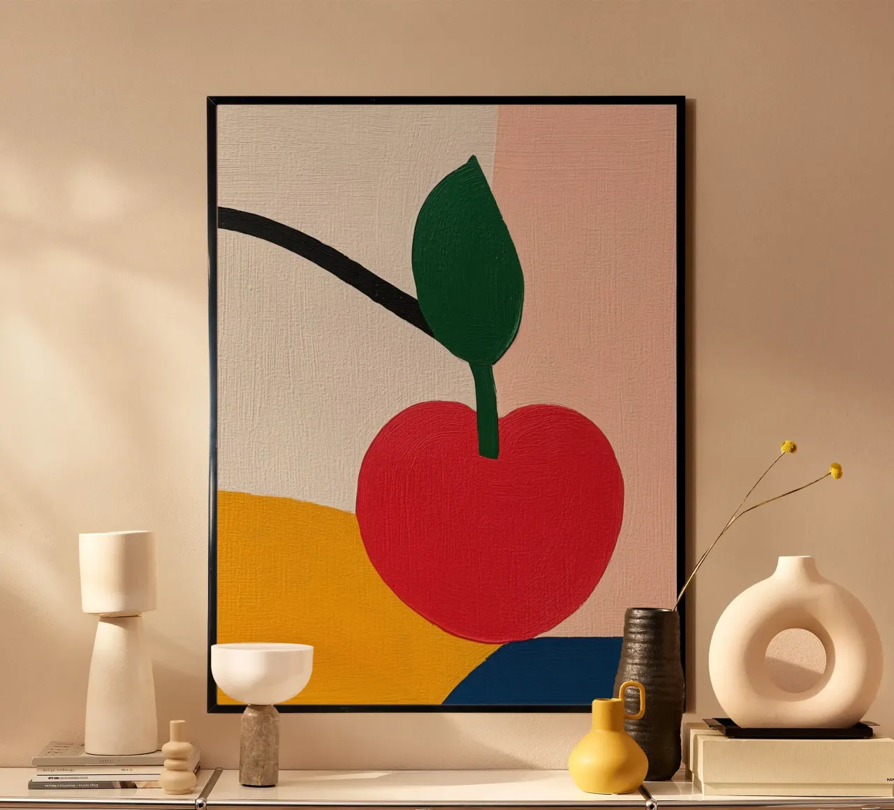 Geometric cherry poster by Pop and Fruits - Affiches & posters