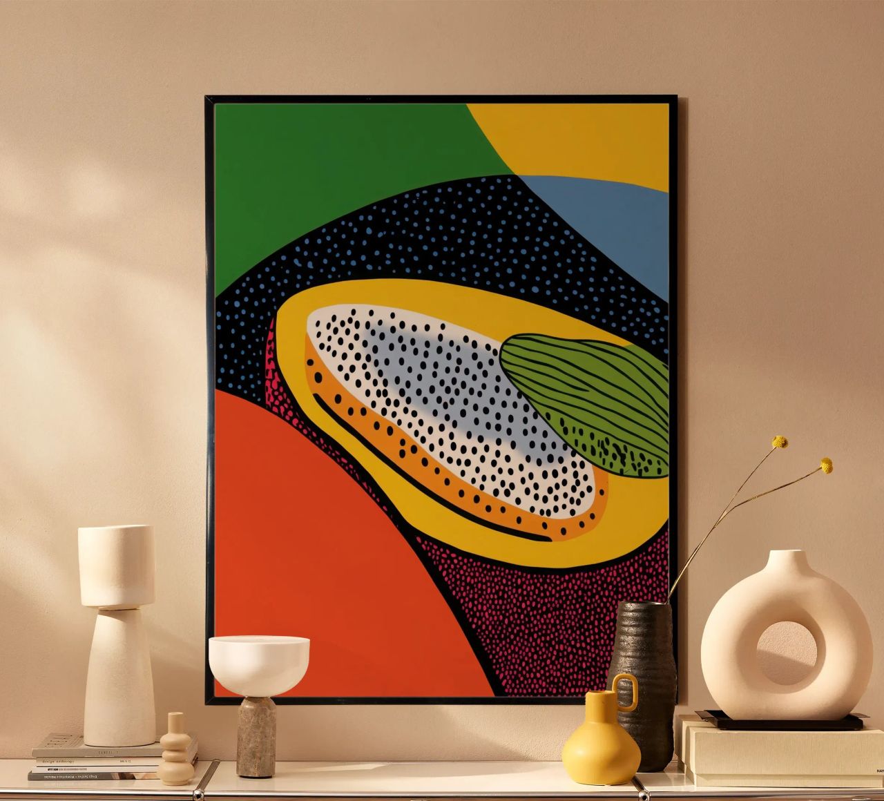 Pointillist Papaya poster by Pop and Fruits - Affiches & posters