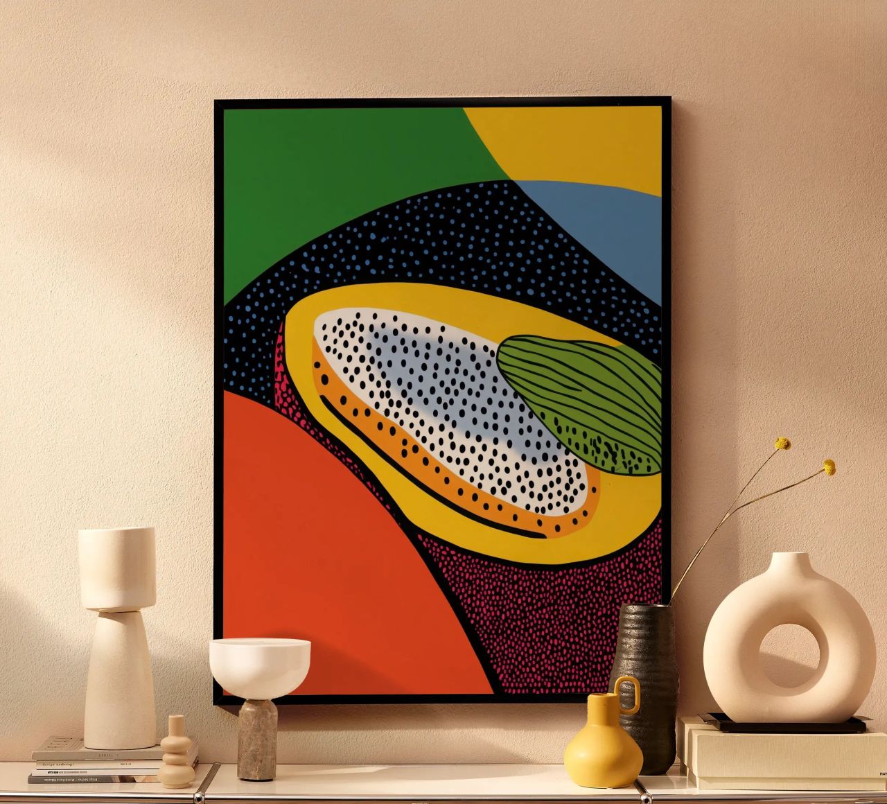 Pointillist Papaya poster by Pop and Fruits - Affiches & posters