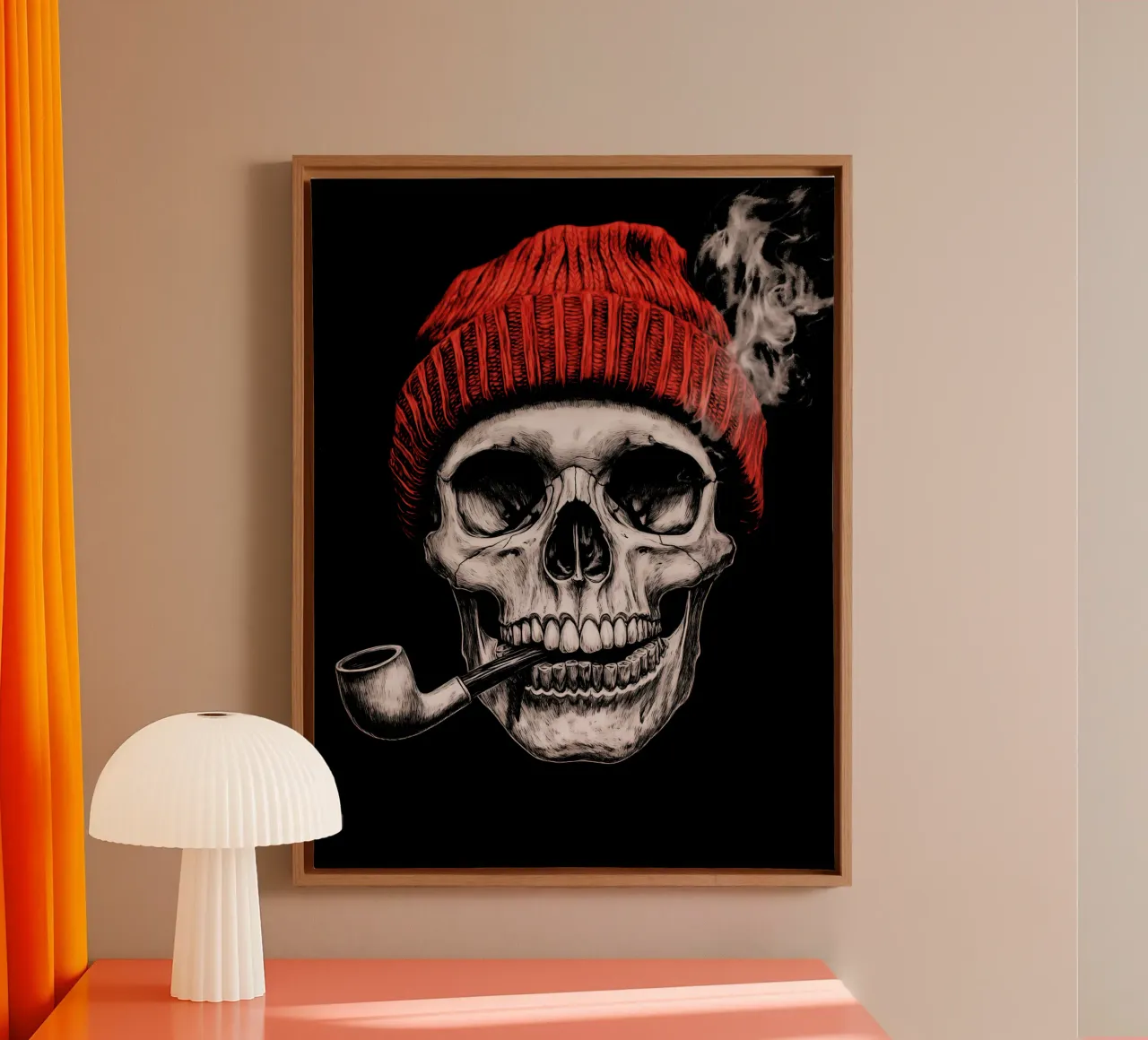Vissersschedel met tabakspijp en rode bobblehoed canvas van Autofocus