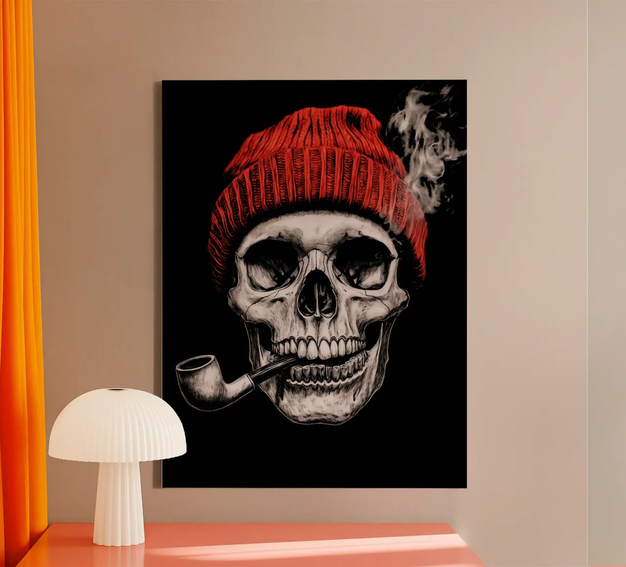 Vissersschedel met tabakspijp en rode bobblehoed canvas van Autofocus