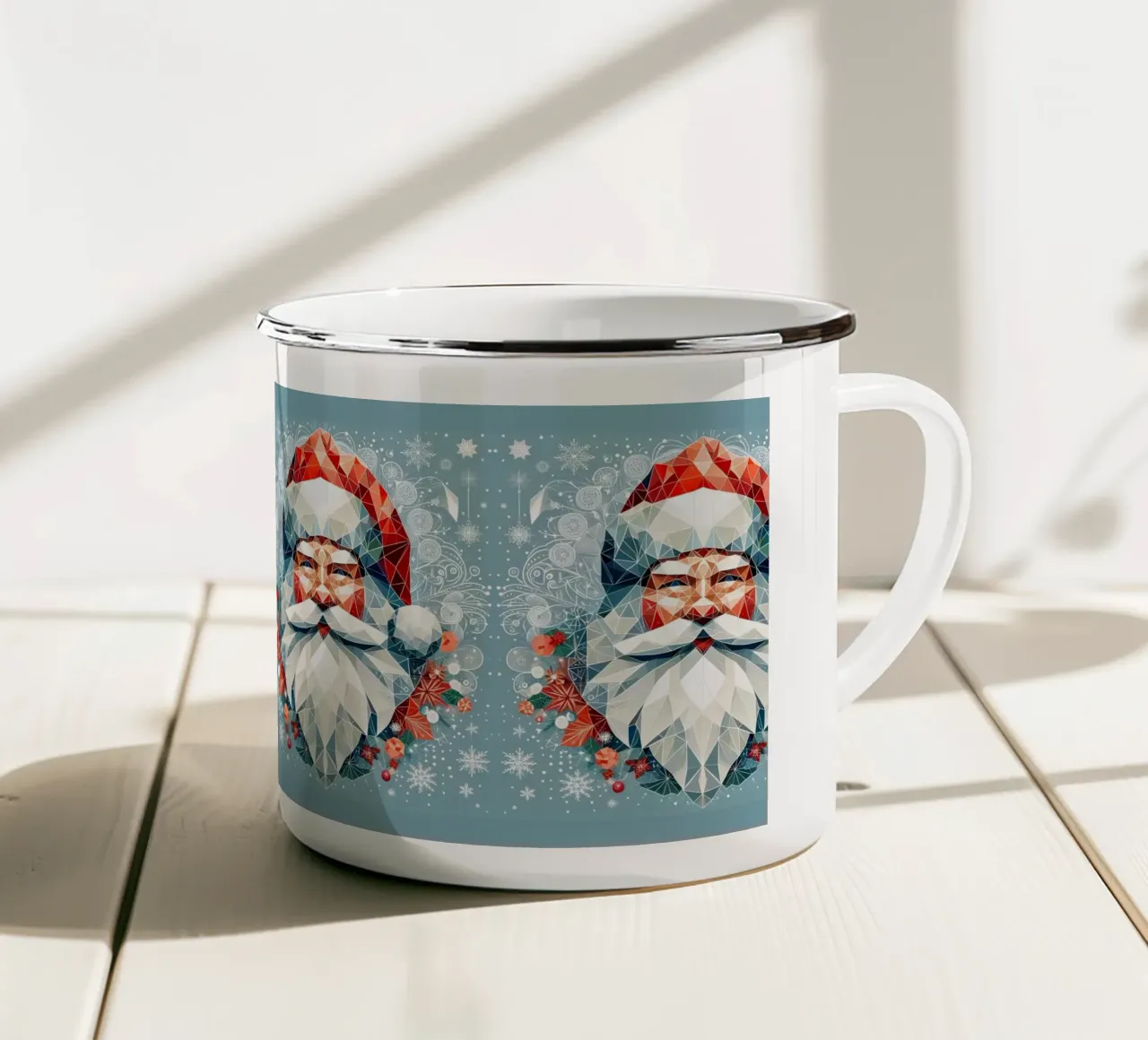Babbo Natale geometrico tazza in smalto da Digital Naive