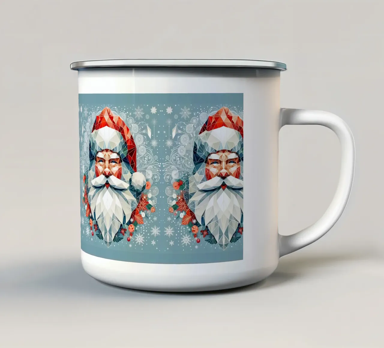 Babbo Natale geometrico tazza in smalto da Digital Naive