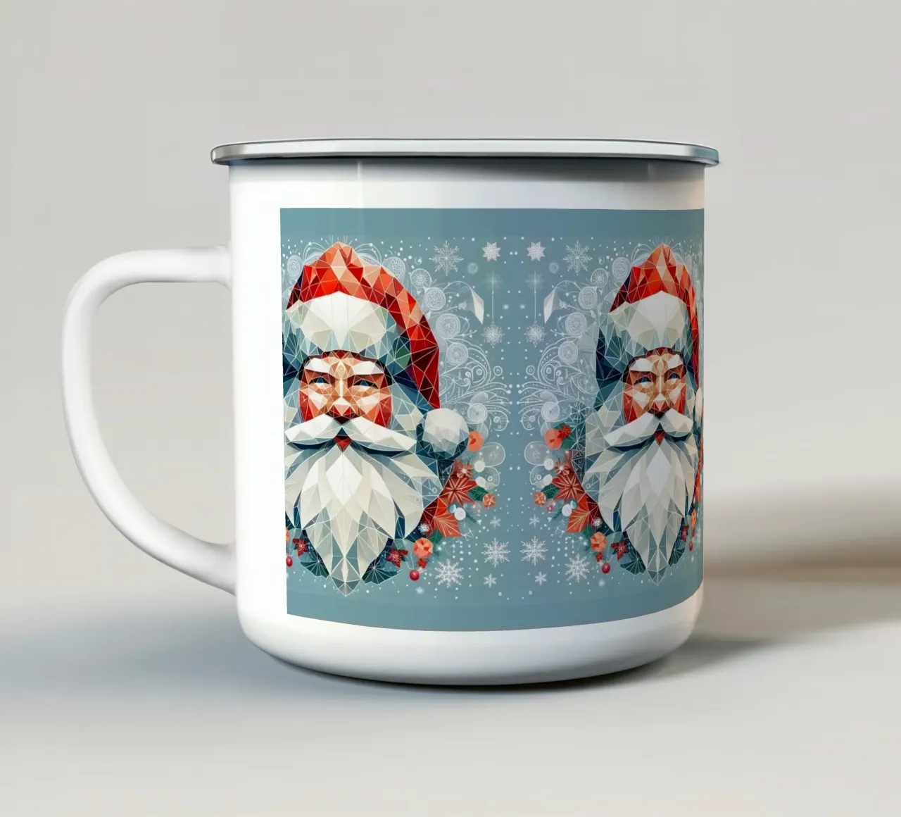 Babbo Natale geometrico tazza in smalto da Digital Naive