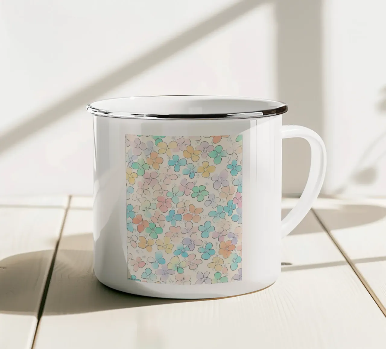 Un simpatico mondo di fiori tazza in smalto da Carinaprint