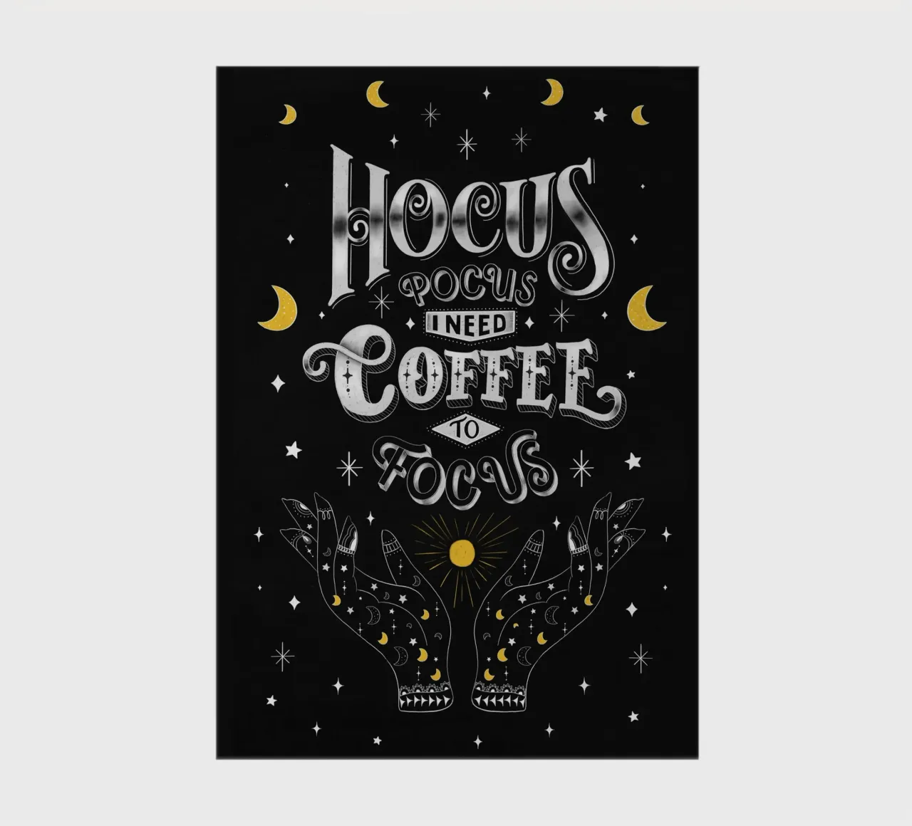 Slogan du café. Hocus Pocus (le coup de poing). Lettering sur tableau à craie. carnet de notes de CalliLetters