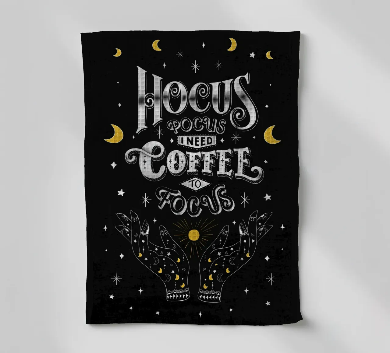 Slogan del caffè. Hocus Pocus. Scritta su lavagna. canovaccio da cucina da CalliLetters