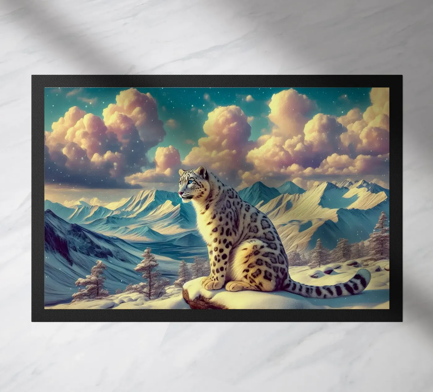 LÉOPARD BLANC paillasson de RUBIANT ART