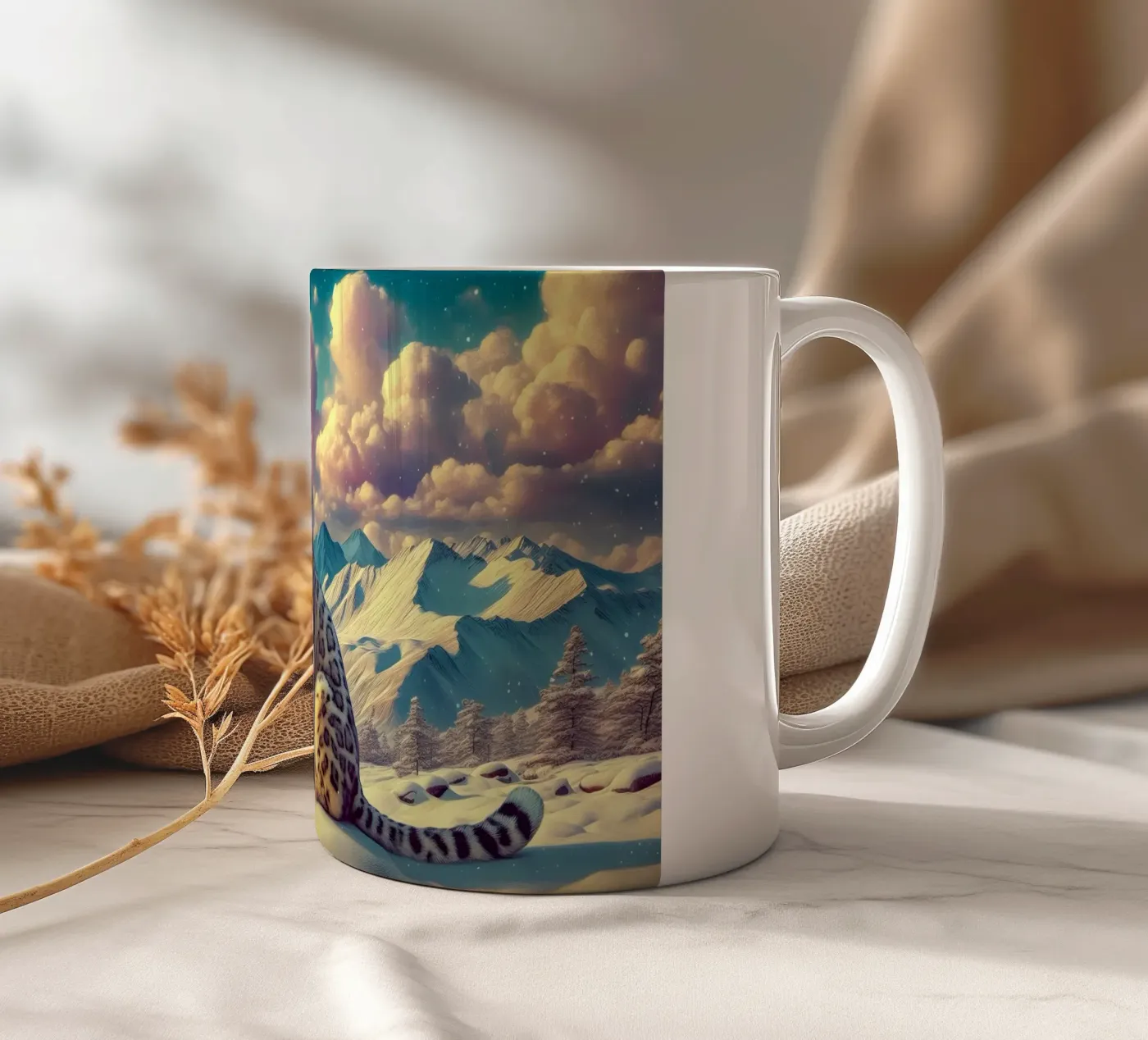 WHITE LEOPARD ceramic mug by RUBIANT ART