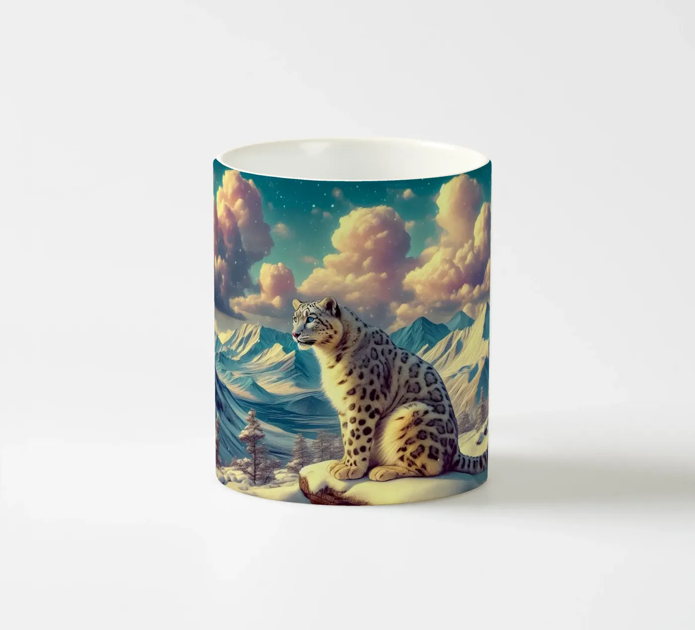 WHITE LEOPARD ceramic mug by RUBIANT ART