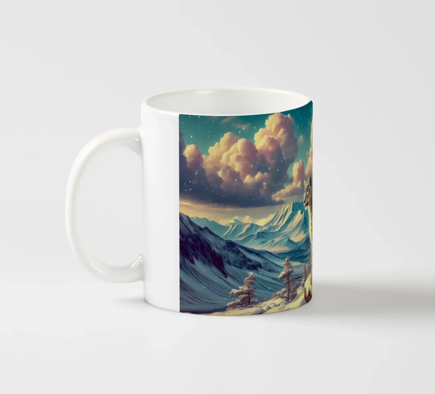 WHITE LEOPARD ceramic mug by RUBIANT ART