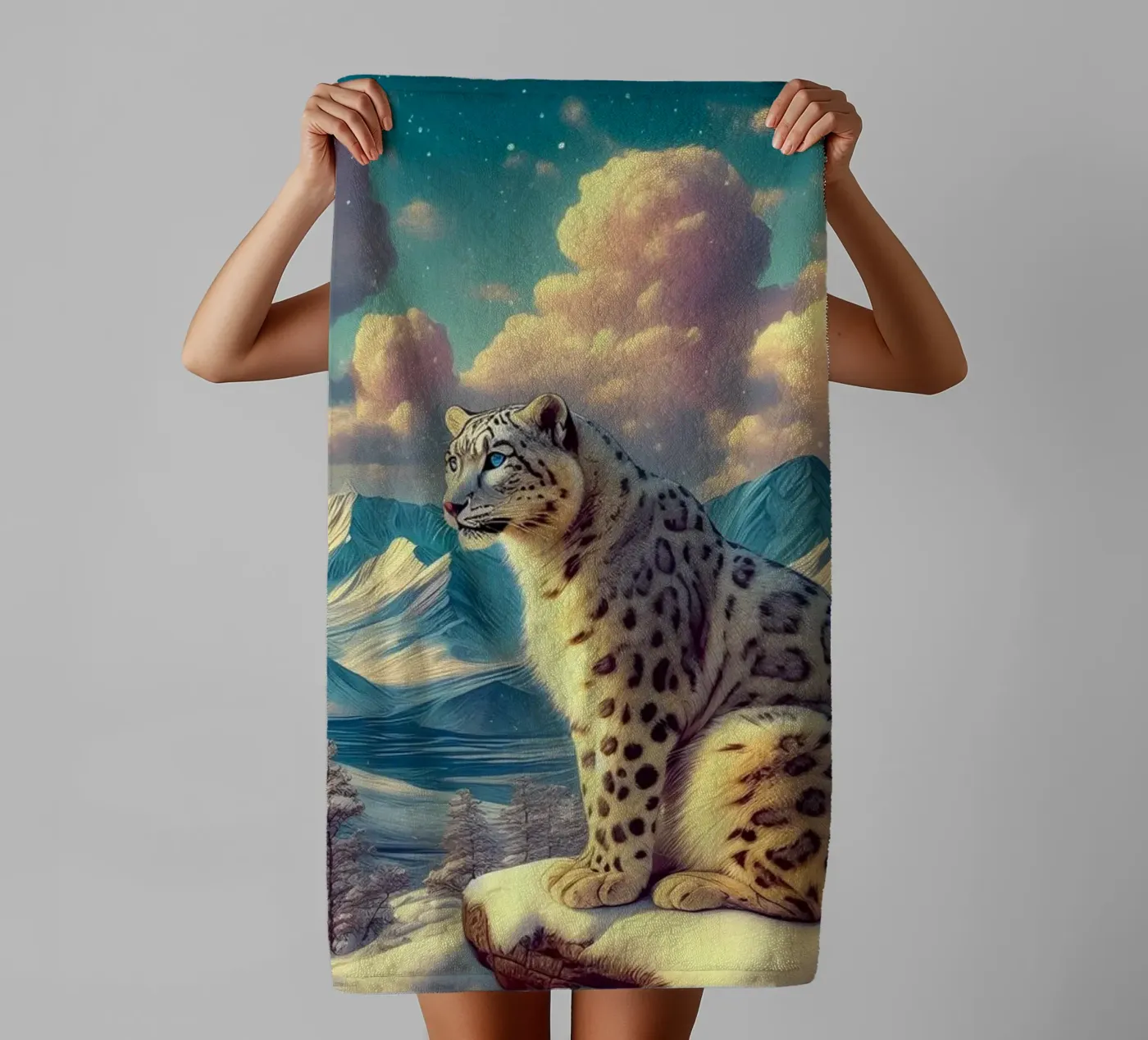 WHITE LEOPARD towel by RUBIANT ART