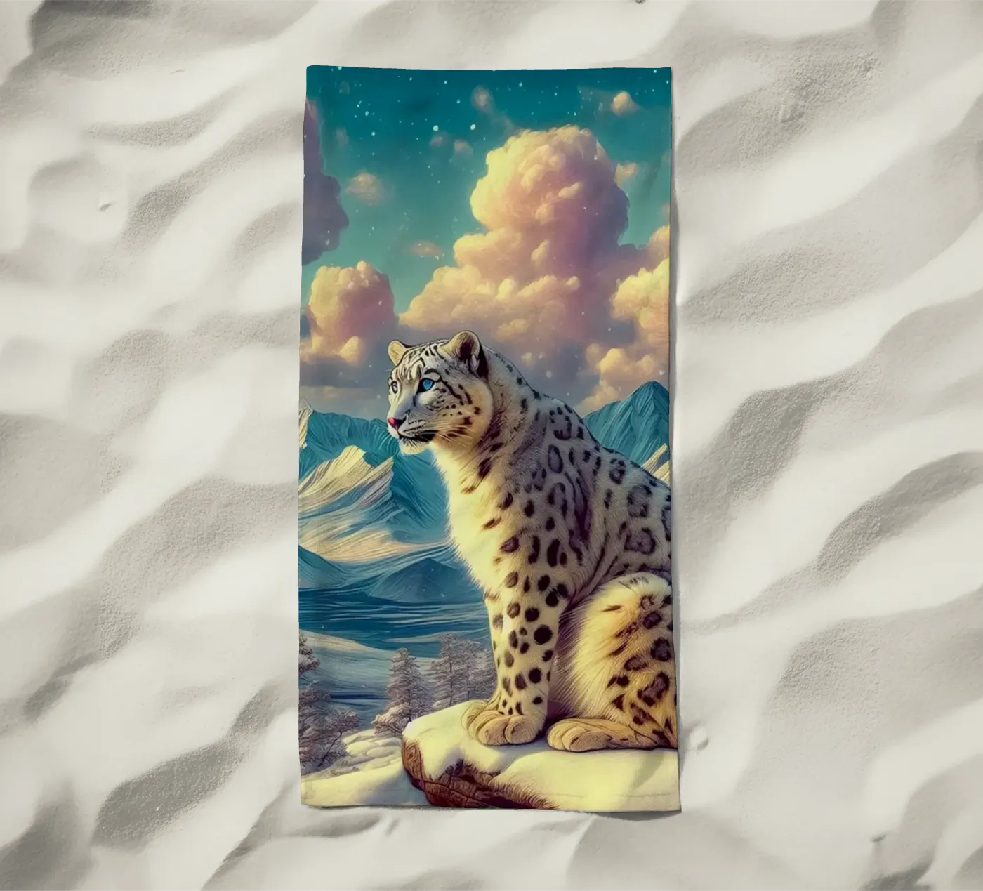 WHITE LEOPARD beach towel by RUBIANT ART