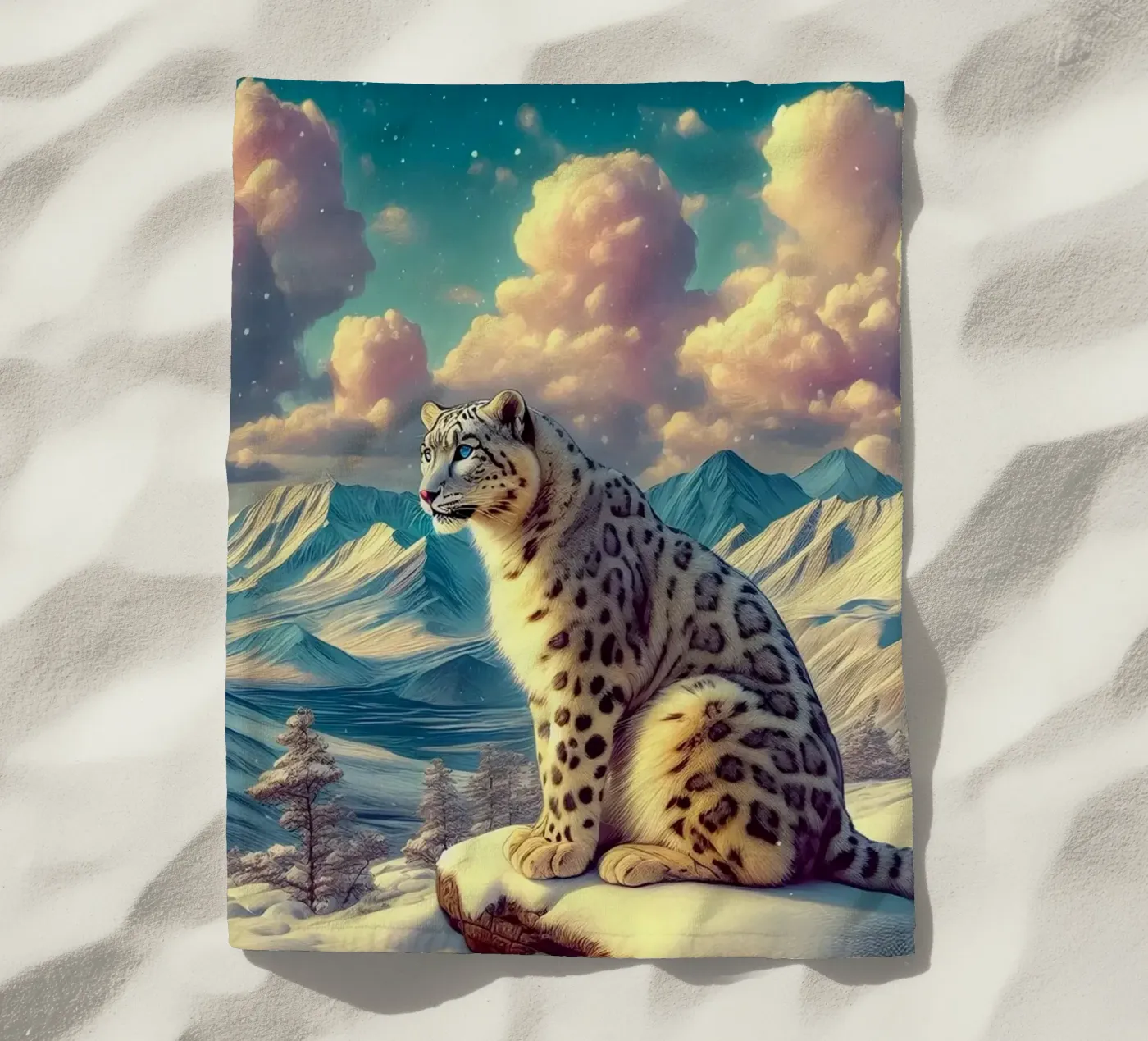 WHITE LEOPARD beach towel by RUBIANT ART