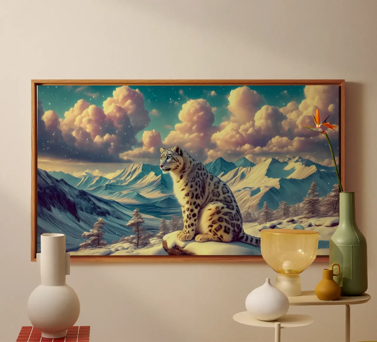 LEOPARDO BIANCO tela con Cornice a cassetta da RUBIANT ART