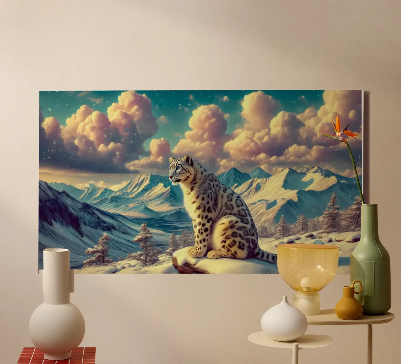 LEOPARDO BIANCO tela con Cornice a cassetta da RUBIANT ART