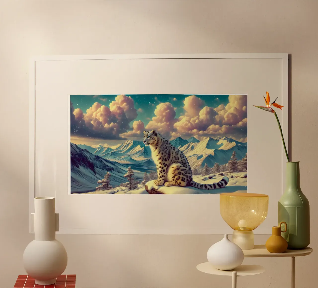 WHITE LEOPARD poster by RUBIANT ART