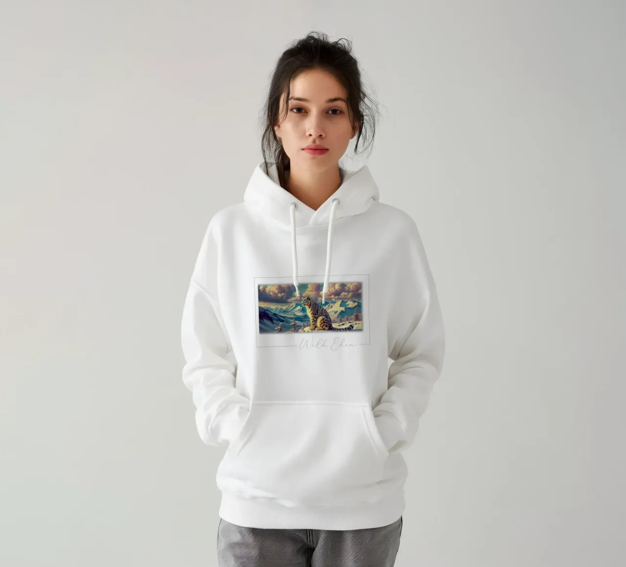 LEOPARDO BIANCO felpa con cappuccio da RUBIANT ART