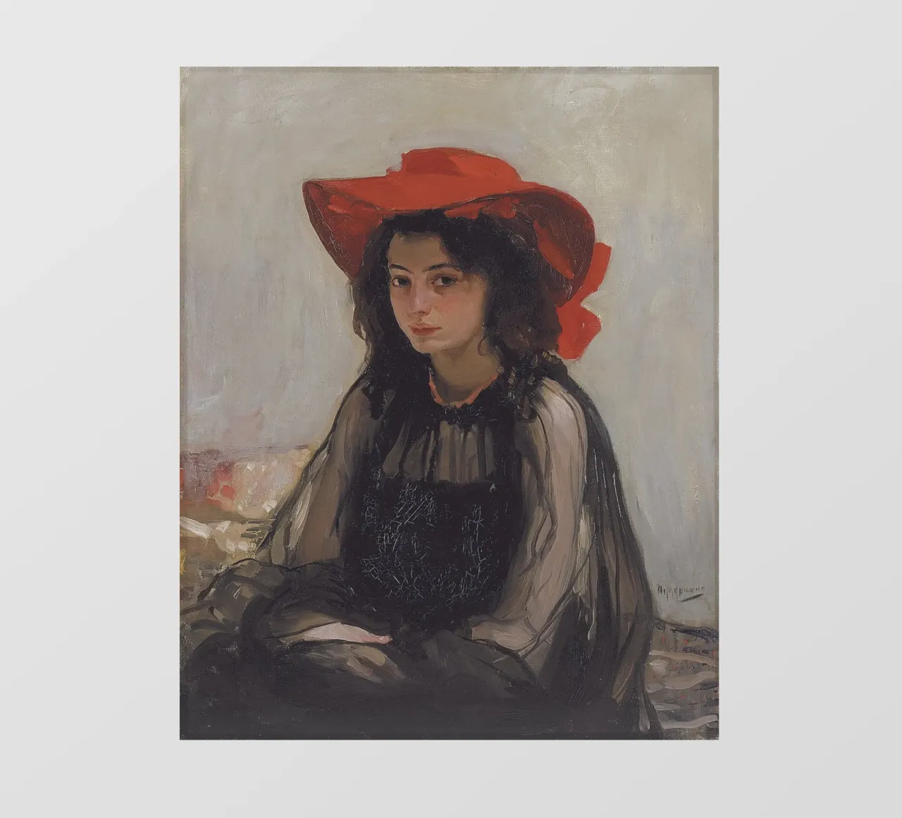 Oleksandr Murashko - Ragazza con cappello rosso, 1902 pellicola backlit da William Store